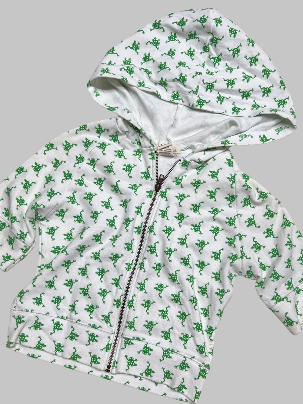 Love Rocks White & Green Frogs Hooded Full-Zip Quarter Sleeve Sweatshirt Hoodie